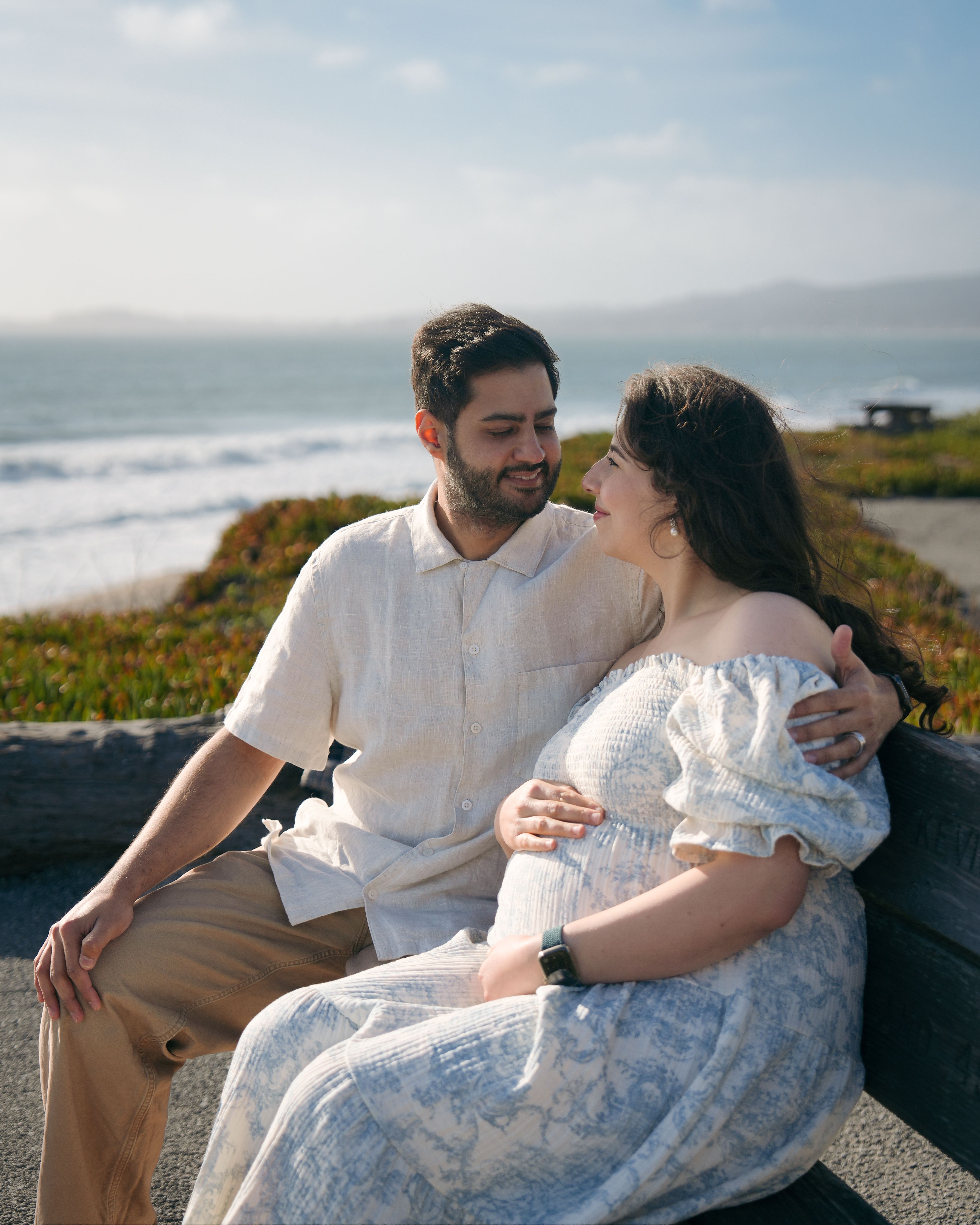 Side-profile maternity portrait on the Montara coast, California