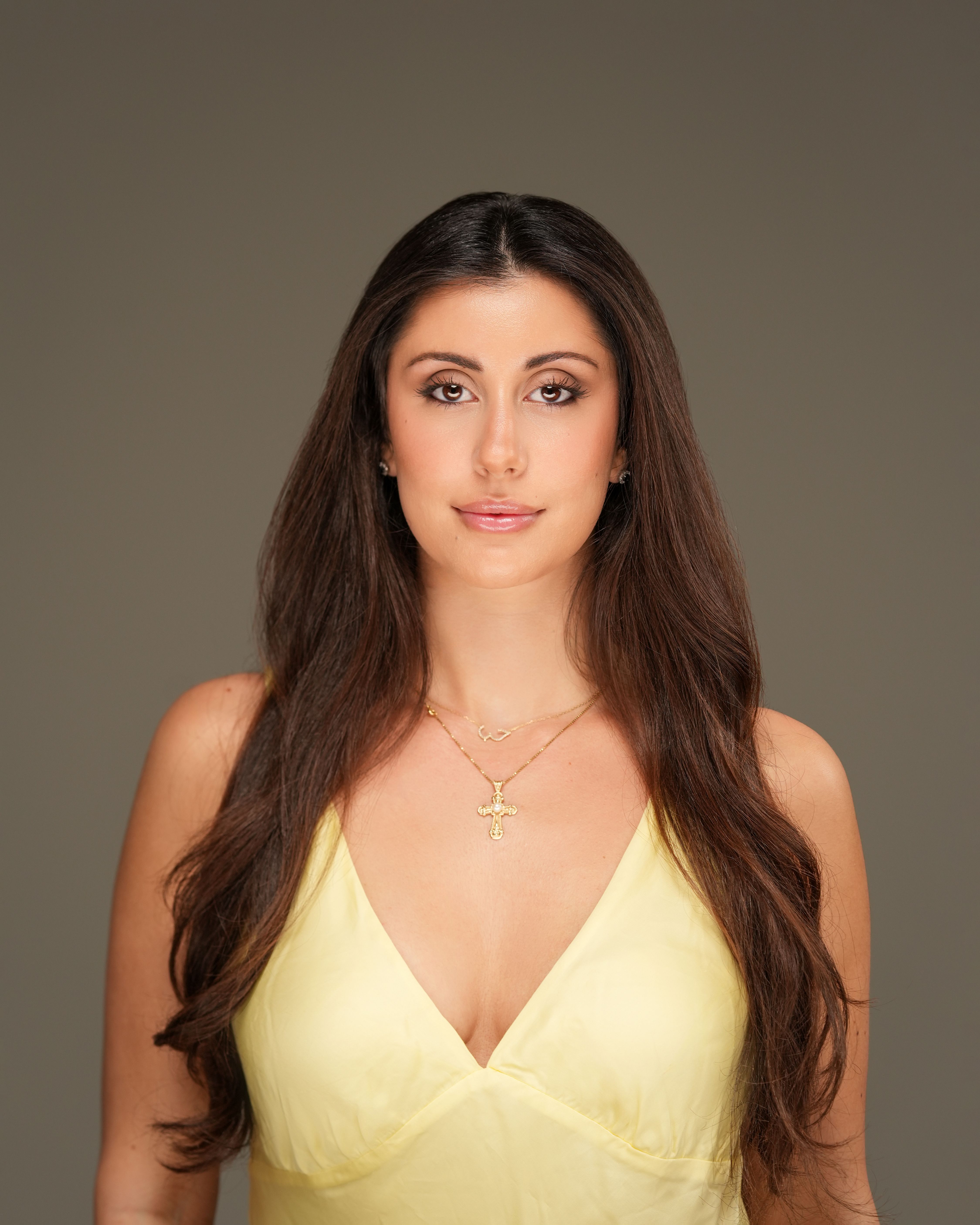 Yellow dress modeling headshot in Redwood City, California