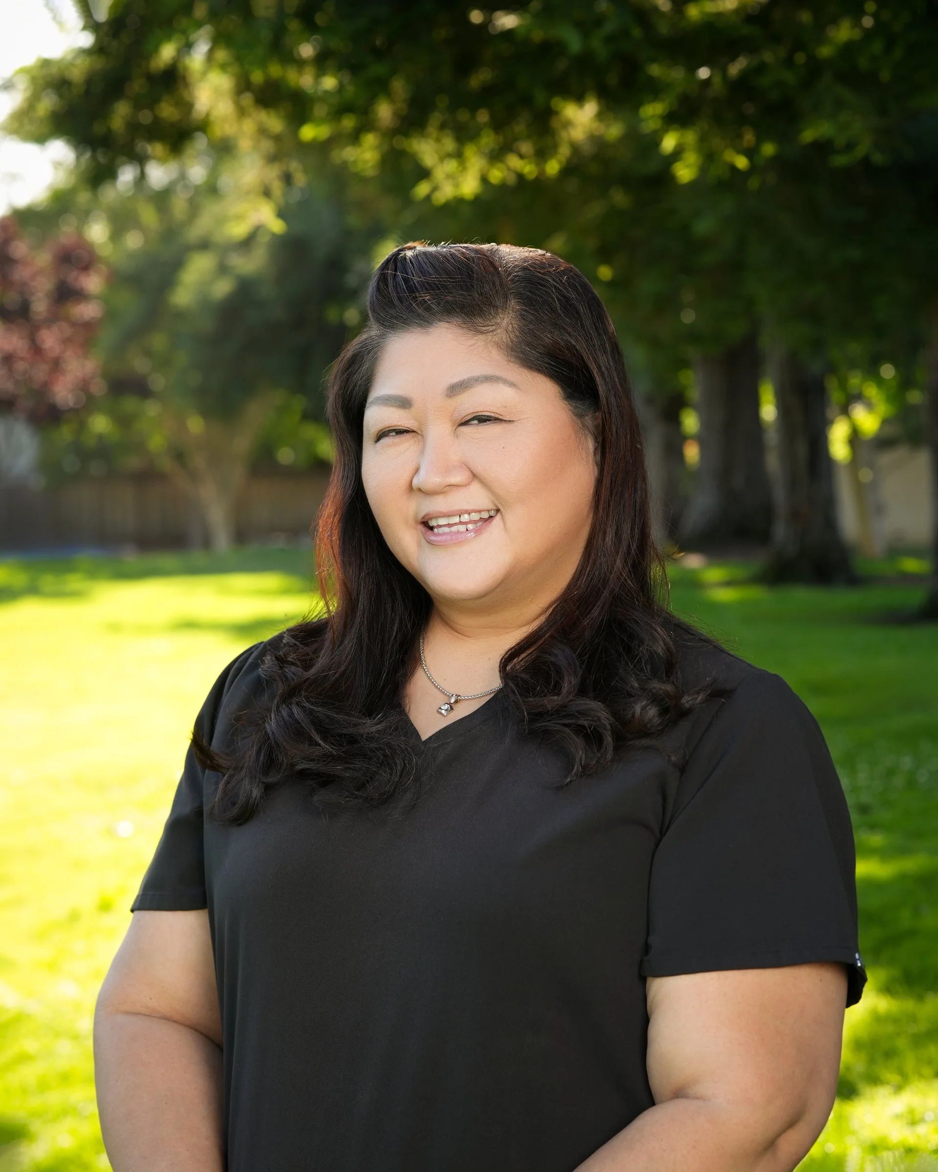 Outdoor headshot in Central Park at dusk in Santa Clara, California by Pacifica Studio.