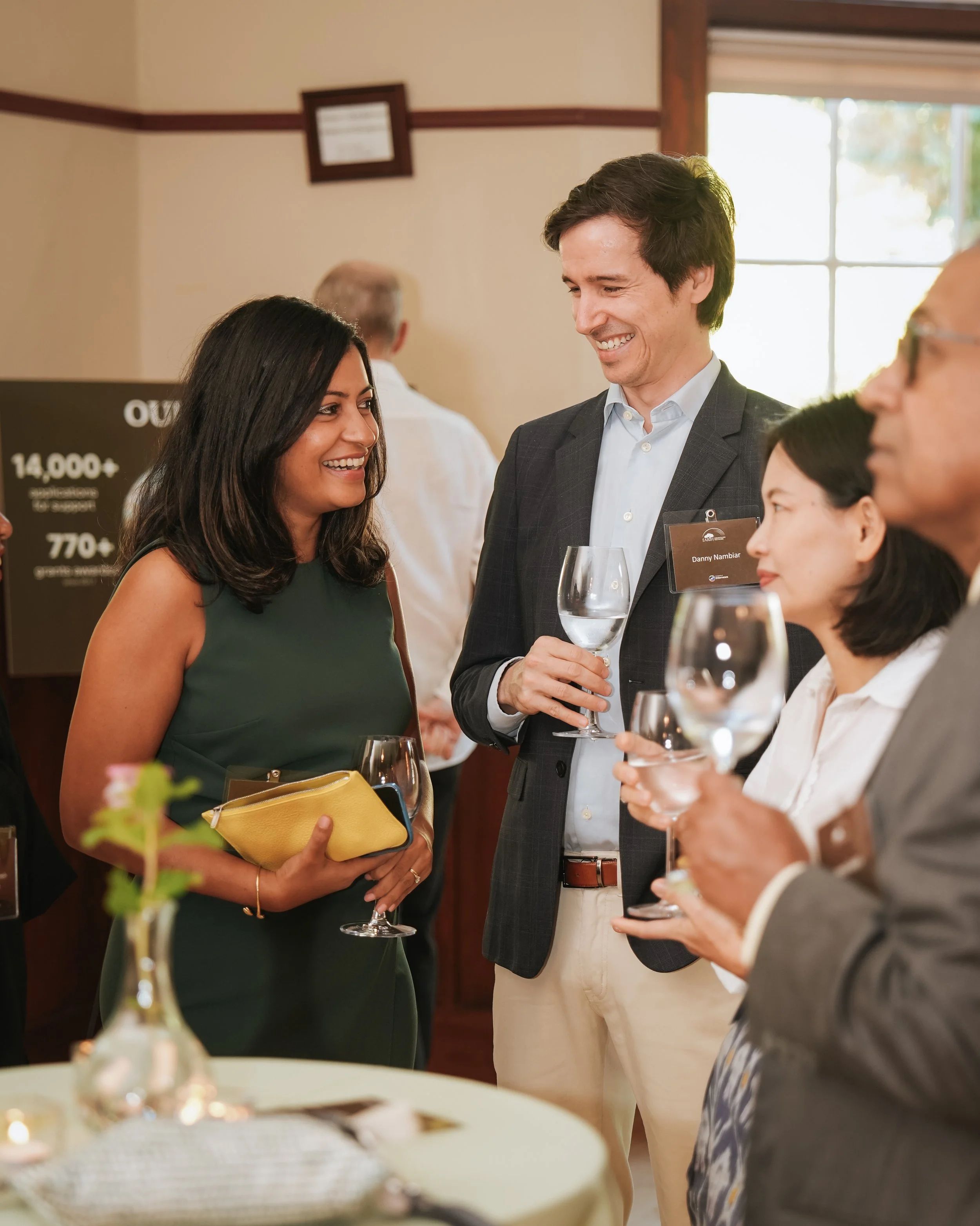 Corporate networking event candid in downtown Redwood City, California